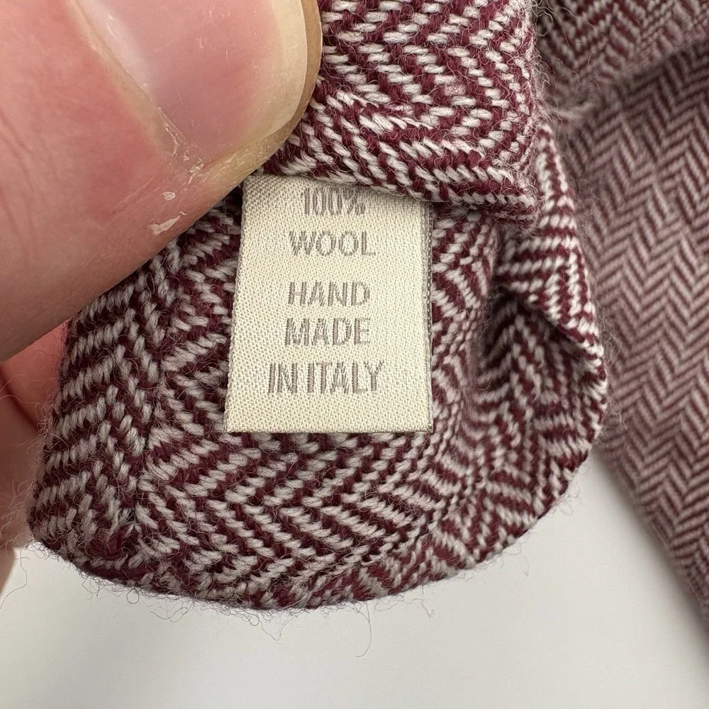 Paolo Albizzati Tie Men Burgundy White Herringbone 100% Wool Italy 2.5